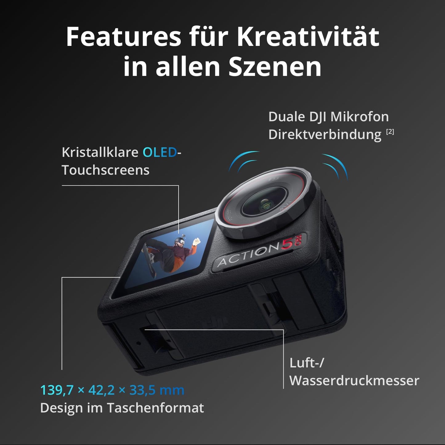 👉 Action Cam 4K – 1/1.3" Sensor, verlängerte Akkulaufzeit mit 3 Batterien (bis zu 12 Std.), Bildstabilisierung, Dual OLED Touchscreens, Unterwasserkamera für Sport & Vlog